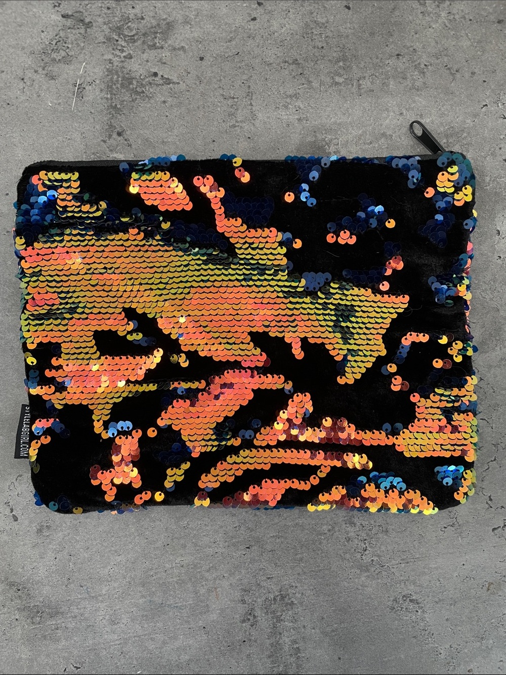 Sequin Cosmetic Pouch - Dark blue with Iridescent rose Gold Sequins